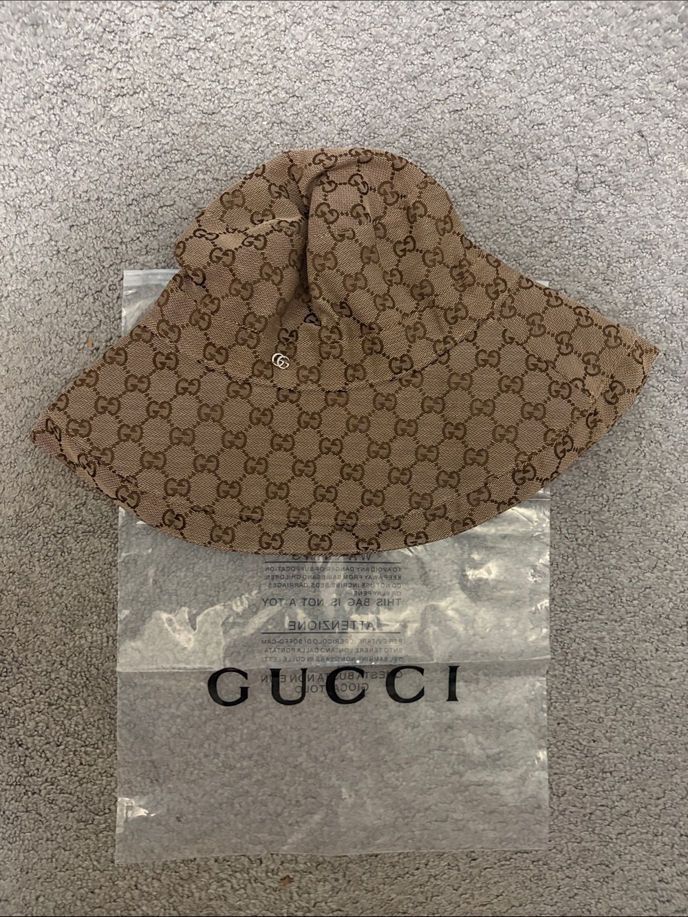 Gucci Brown Monogram Wide-Brim Sun Hat - Picture 4 of 9